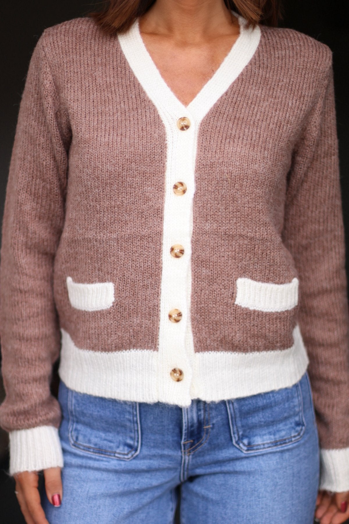 Brown Two Tone Button Up Cardigan - Magnolia Boutique