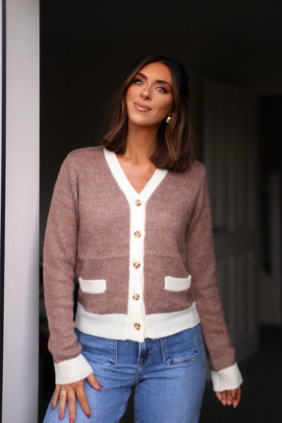 Brown Two Tone Button Up Cardigan - Magnolia Boutique