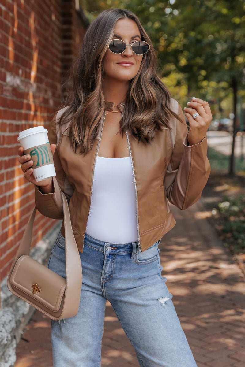 Brown Two Tone Faux Leather Jacket - Magnolia Boutique