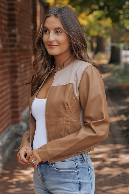 Brown Two Tone Faux Leather Jacket - Magnolia Boutique