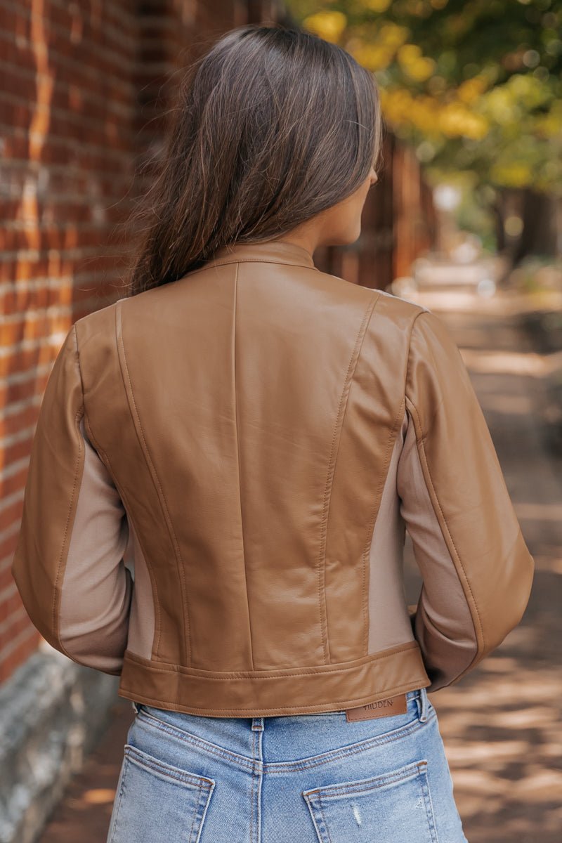 Brown Two Tone Faux Leather Jacket - Magnolia Boutique