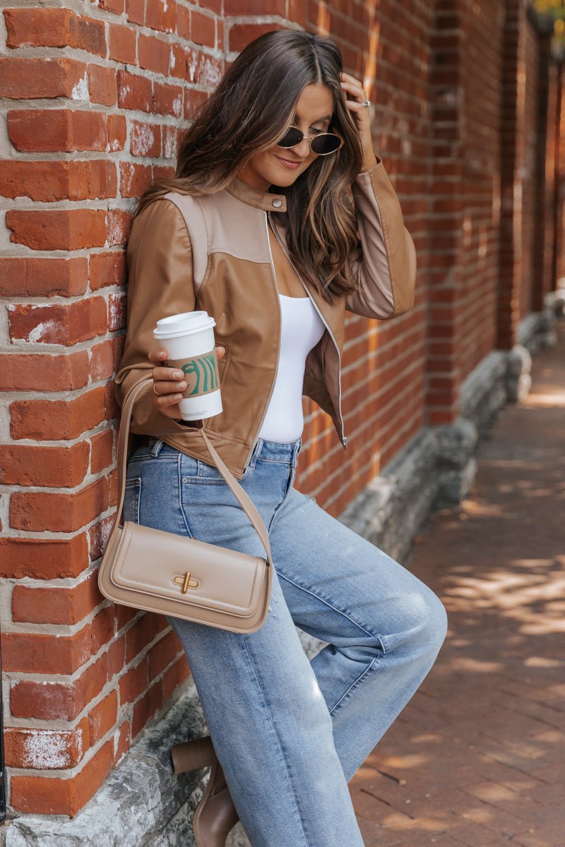 Brown Two Tone Faux Leather Jacket - Magnolia Boutique