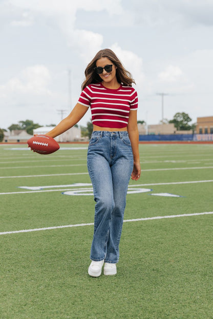 Burgundy and White Striped Cropped Sweater - Magnolia Boutique