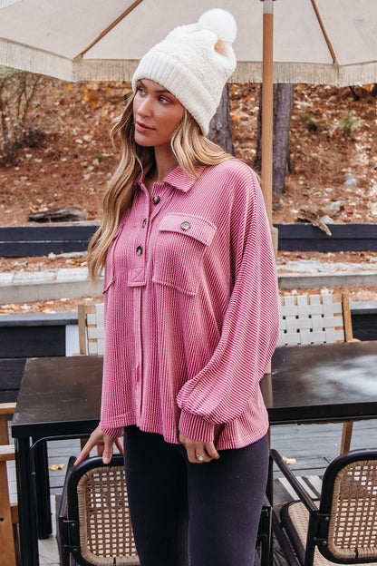 Burgundy Half Button Up Ribbed Pullover - Magnolia Boutique