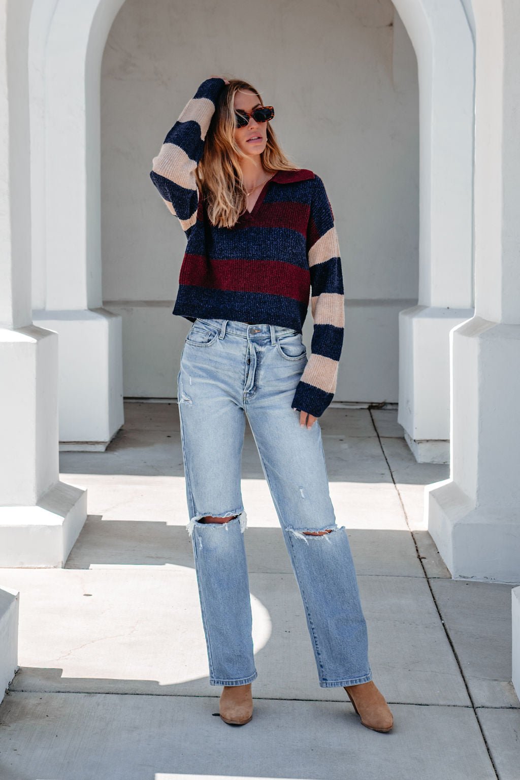 Burgundy Multi Striped Pullover Sweater - Magnolia Boutique