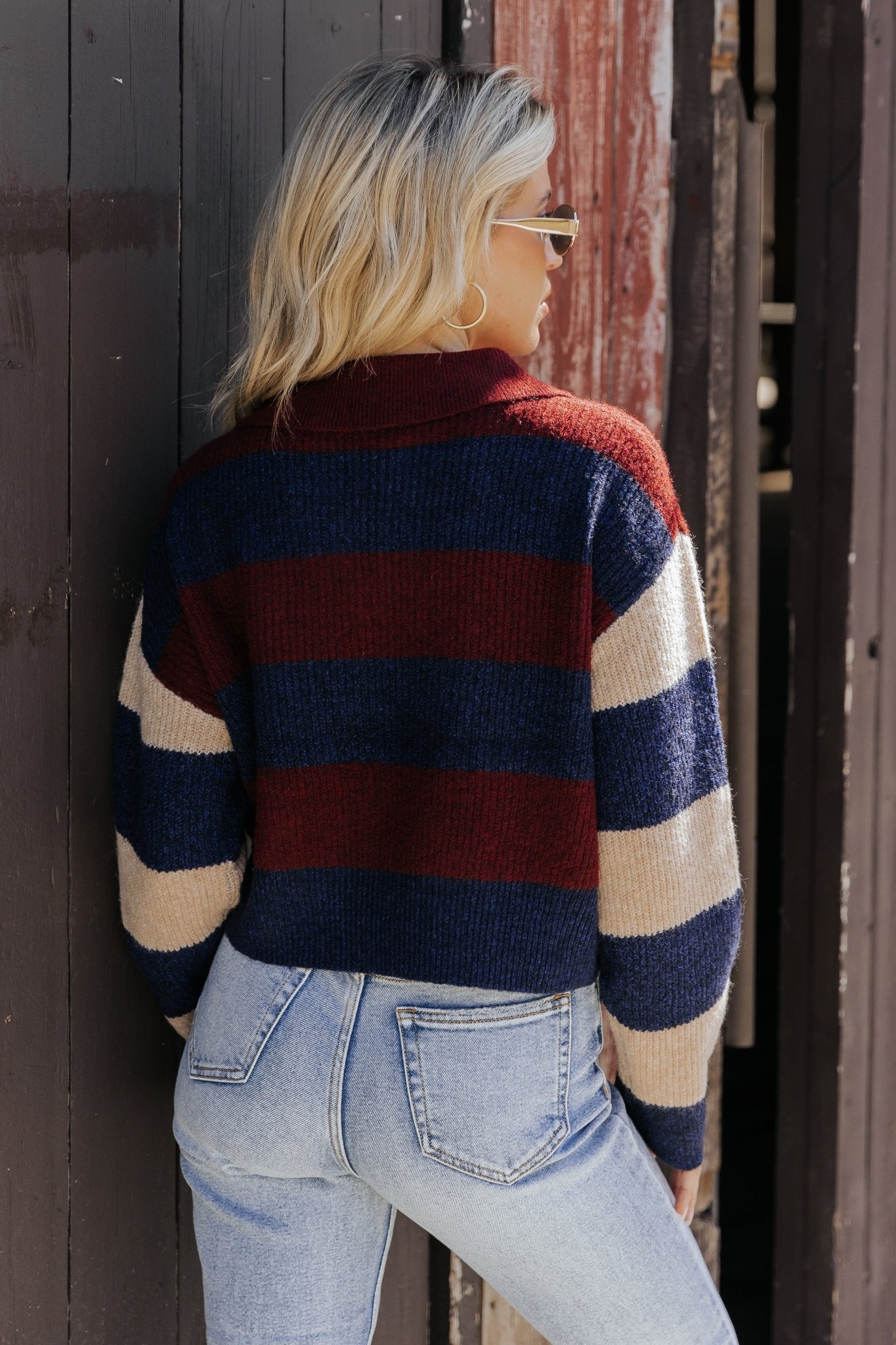 Burgundy Multi Striped Pullover Sweater - Magnolia Boutique