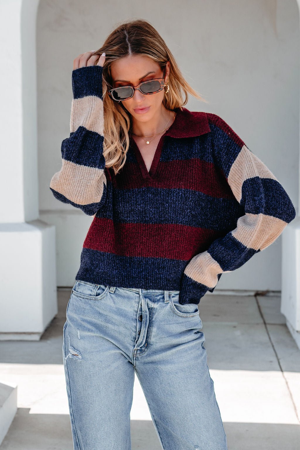 Burgundy Multi Striped Pullover Sweater - Magnolia Boutique