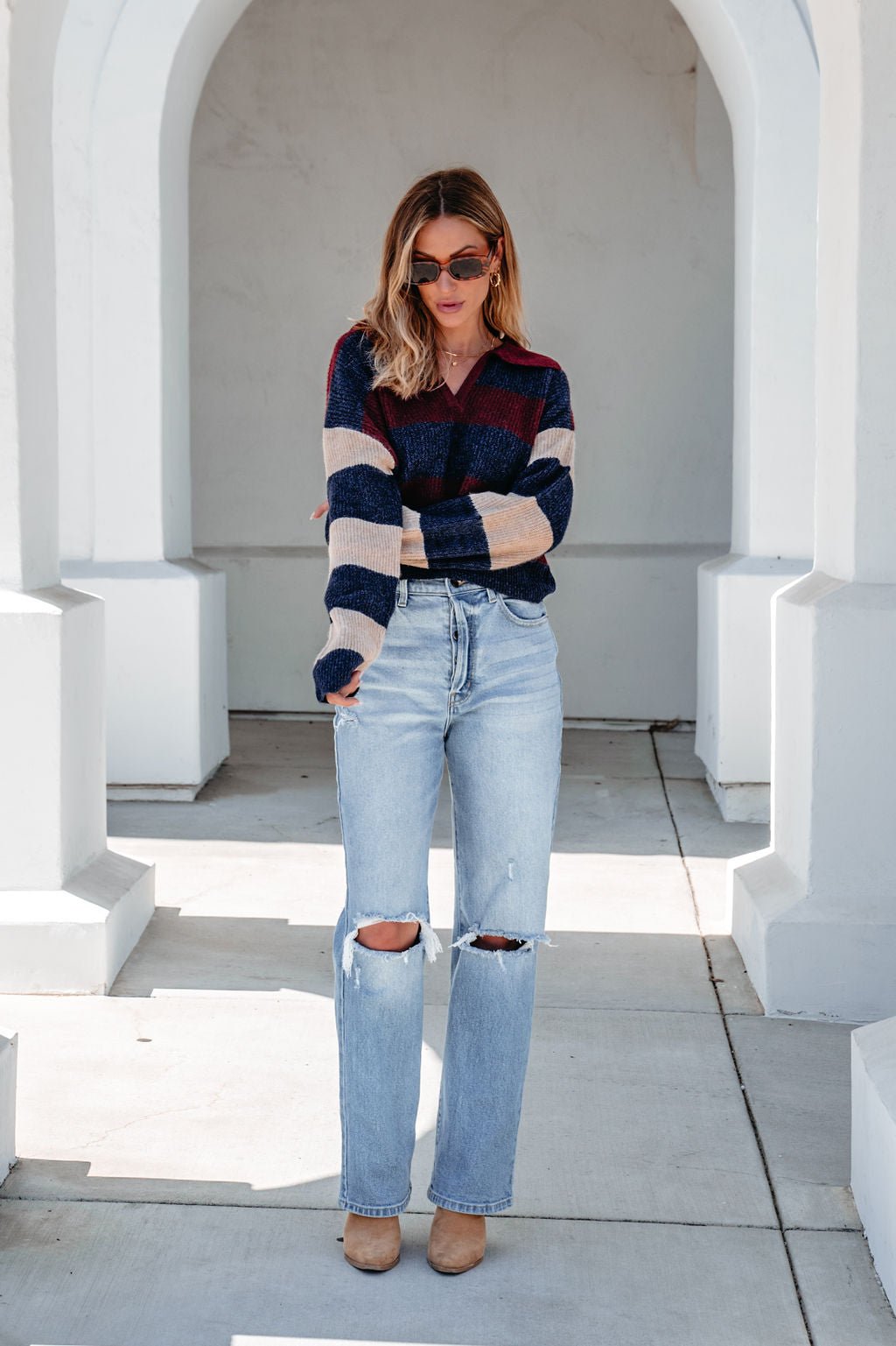 Burgundy Multi Striped Pullover Sweater - Magnolia Boutique