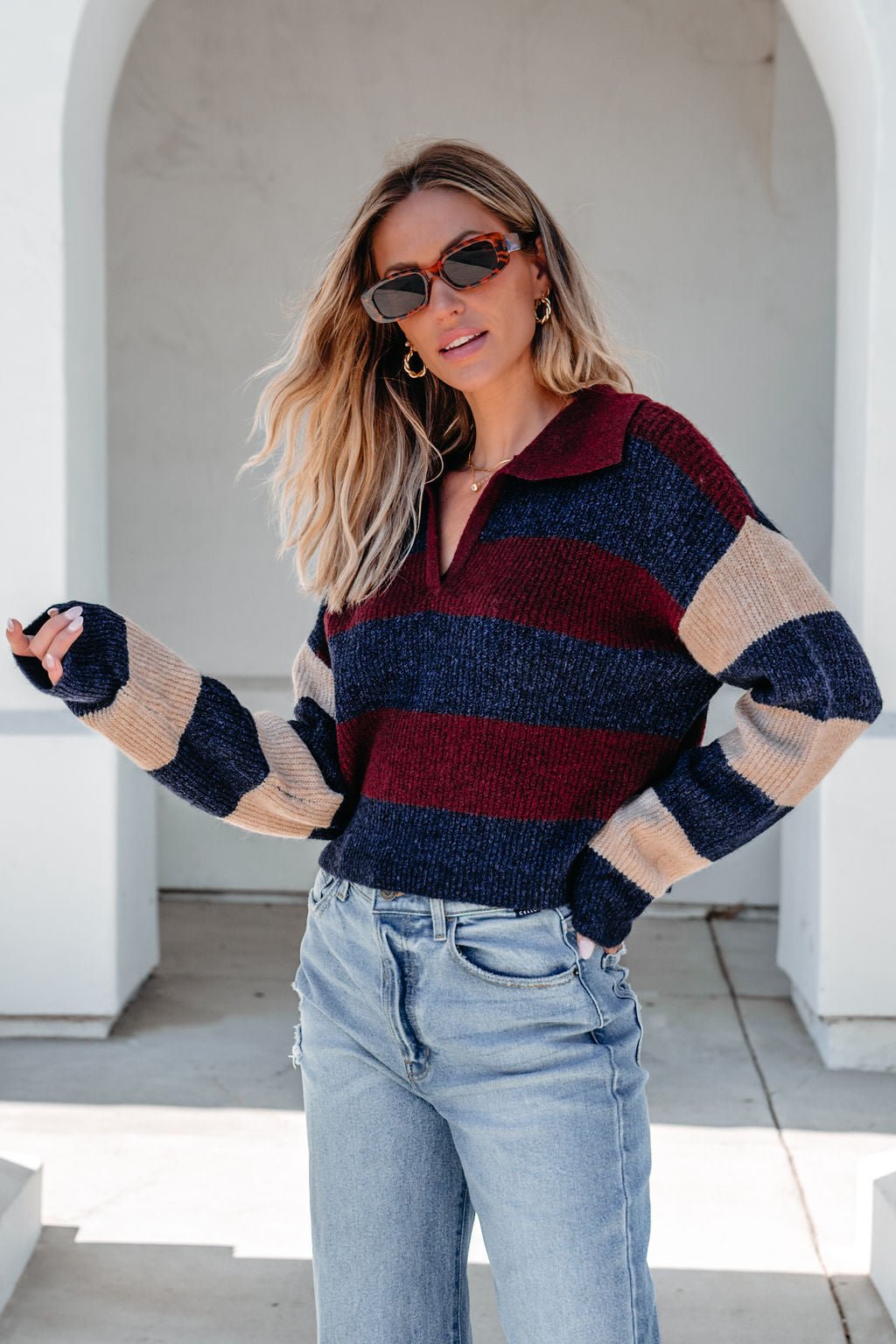 Burgundy Multi Striped Pullover Sweater - Magnolia Boutique