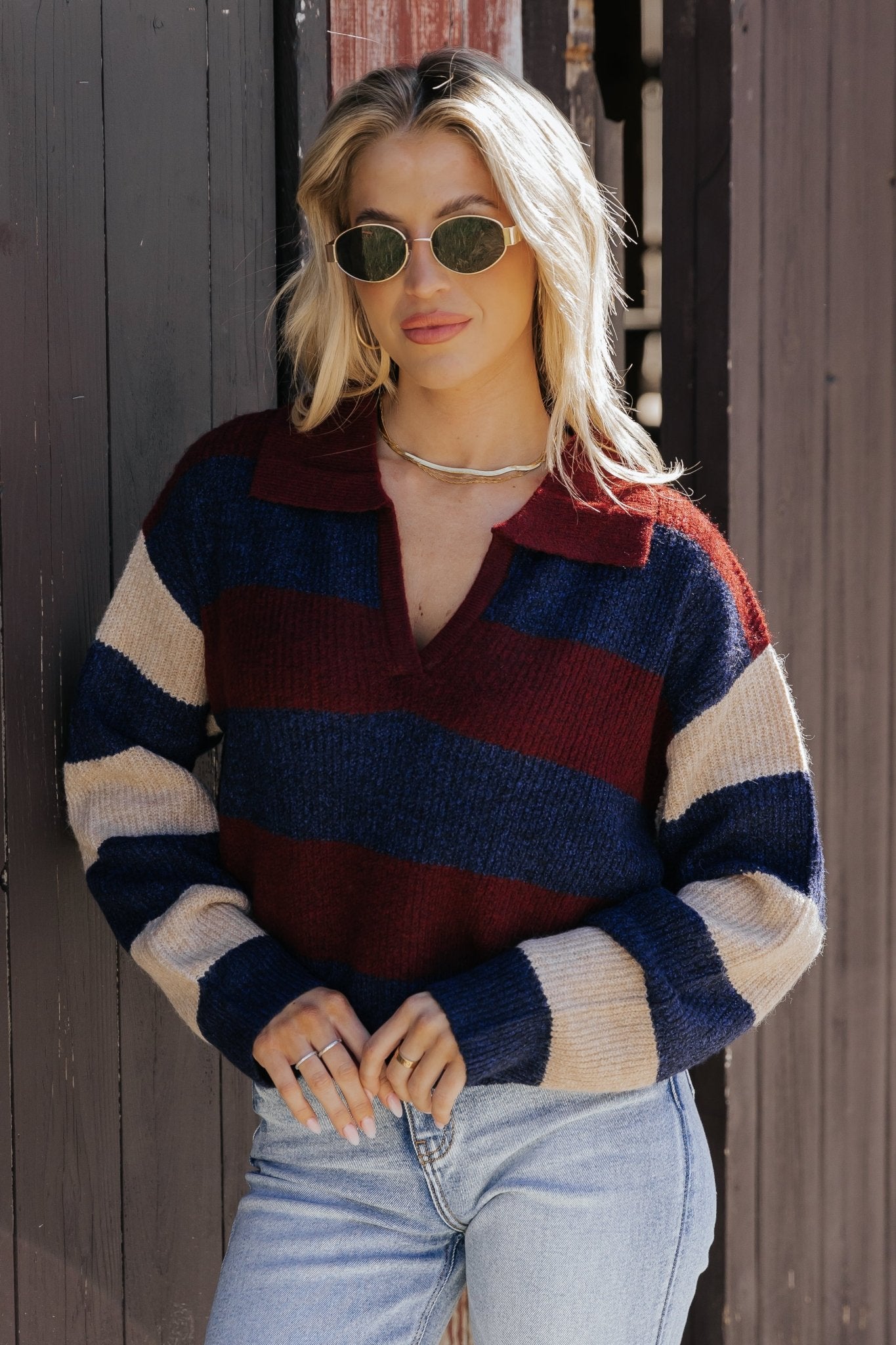 Burgundy Multi Striped Pullover Sweater - Magnolia Boutique