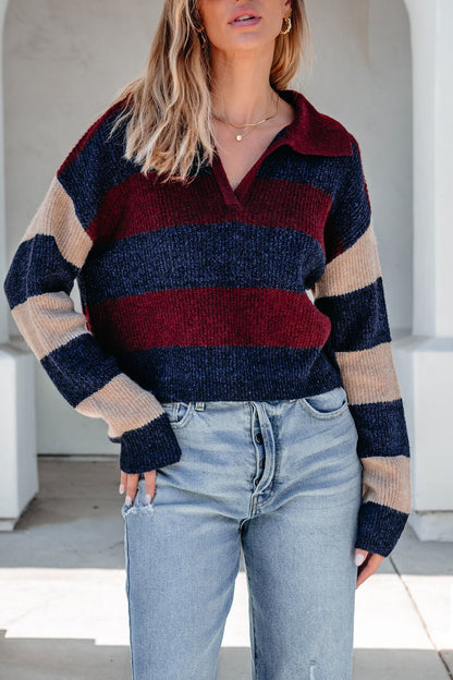 Burgundy Multi Striped Pullover Sweater - Magnolia Boutique