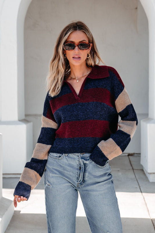 Burgundy Multi Striped Pullover Sweater - Magnolia Boutique