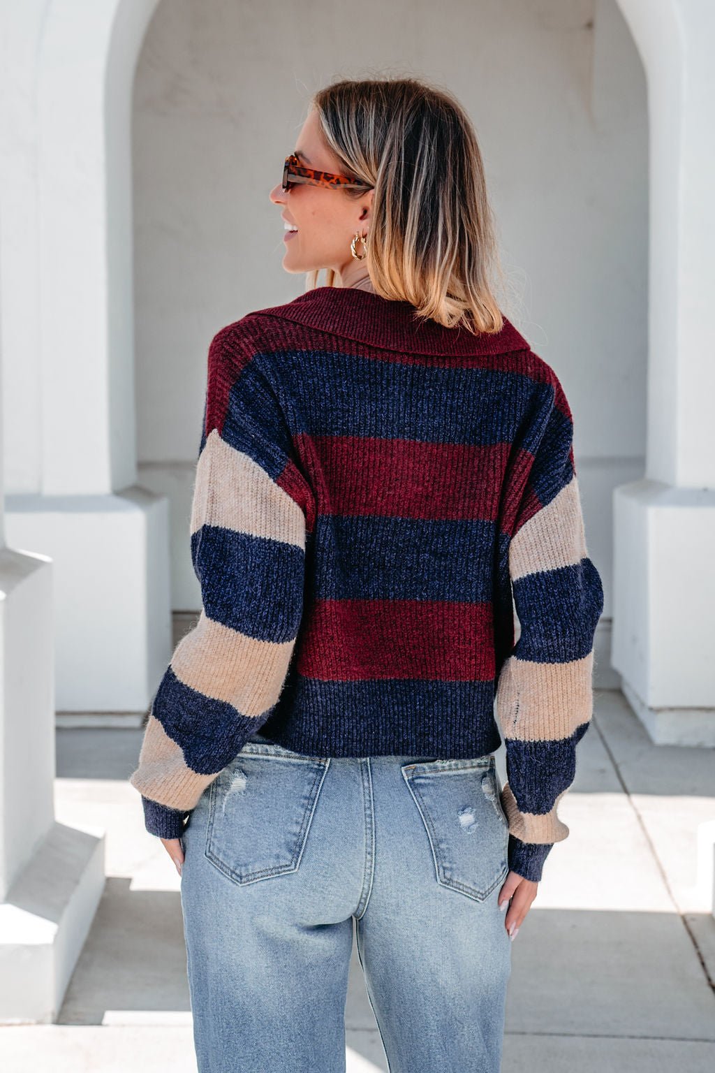 Burgundy Multi Striped Pullover Sweater - Magnolia Boutique