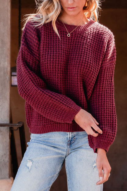 Burgundy Ribbed Waffle Knit Sweater - Magnolia Boutique