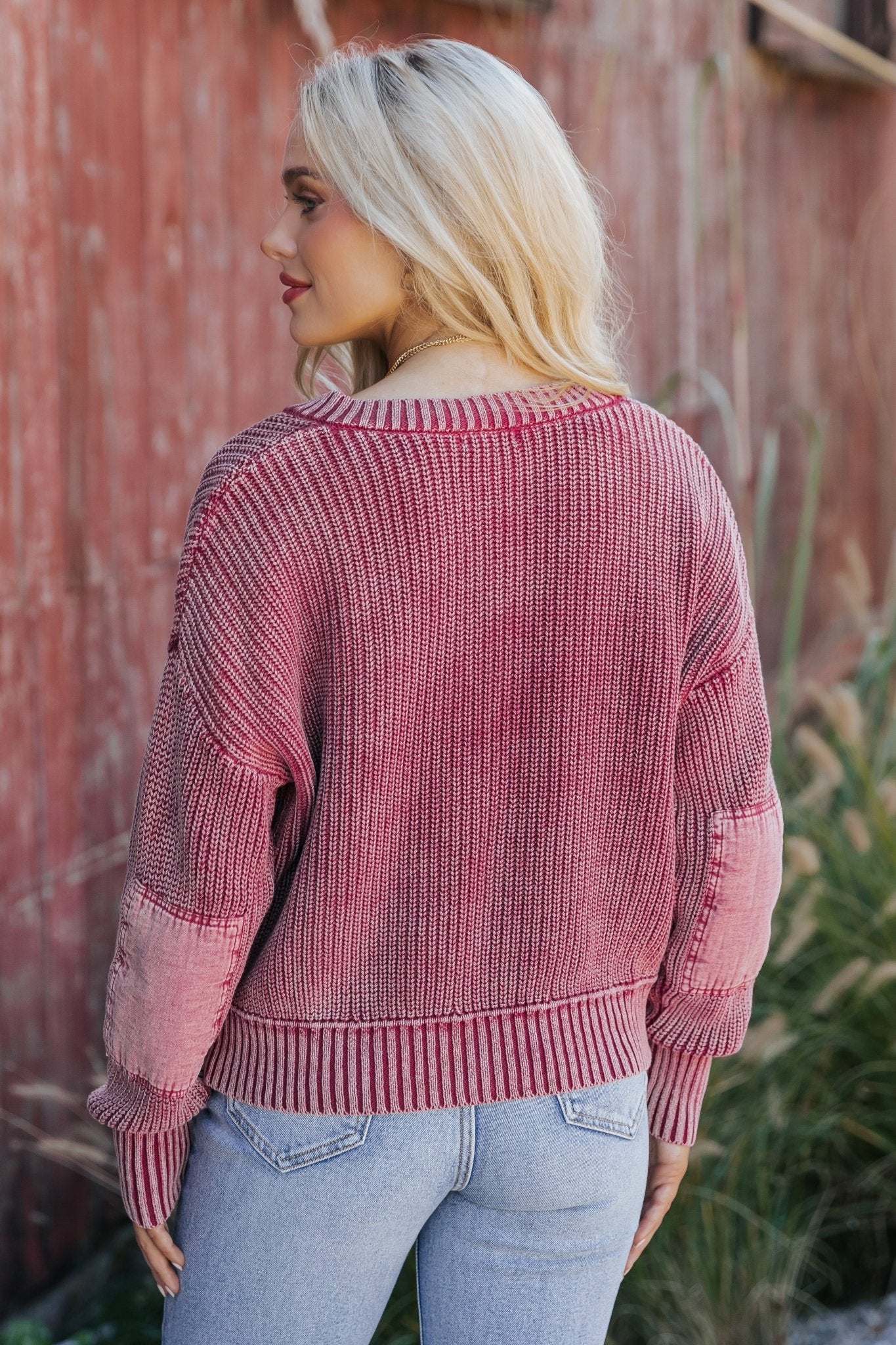 Burgundy Washed Henley Sweater - Magnolia Boutique