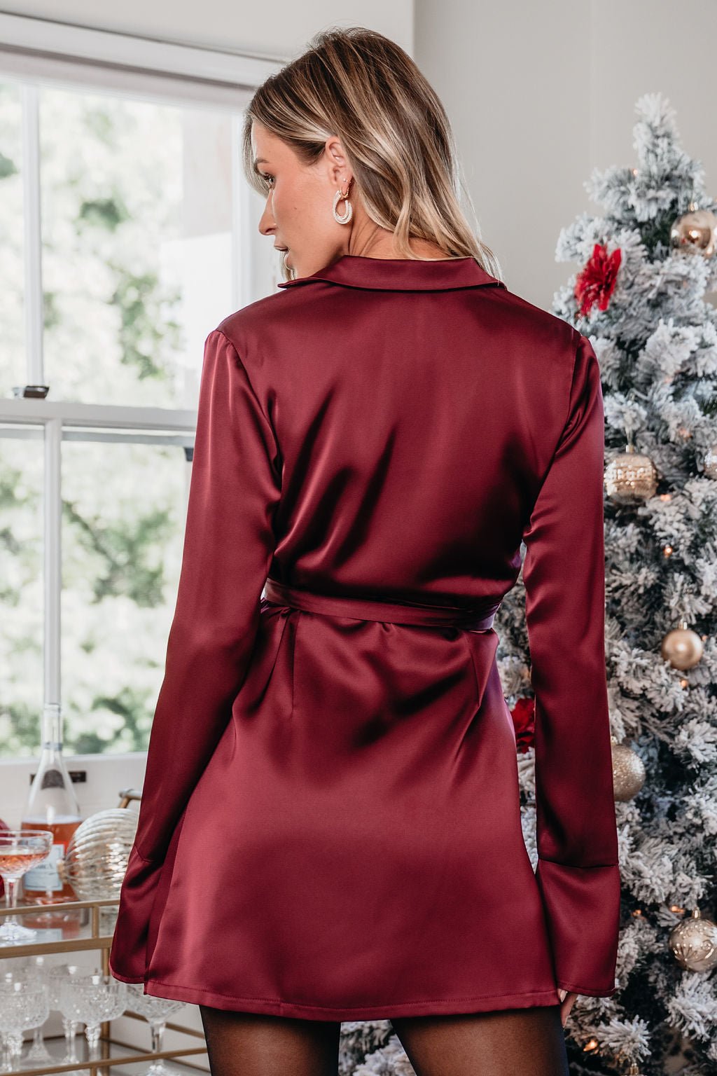 Burgundy Wrap Satin Mini Dress - Magnolia Boutique