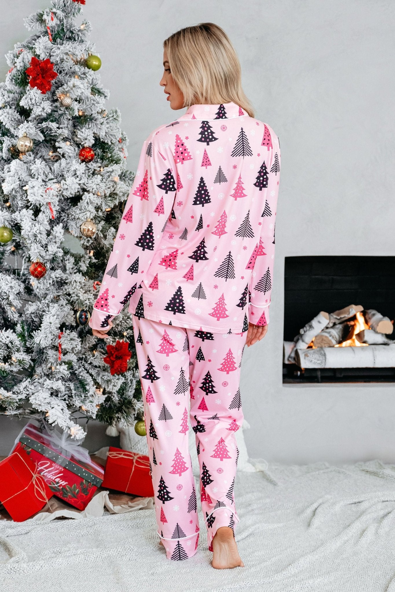 Buttery Soft Pink Christmas Tree Pajama Set - Magnolia Boutique