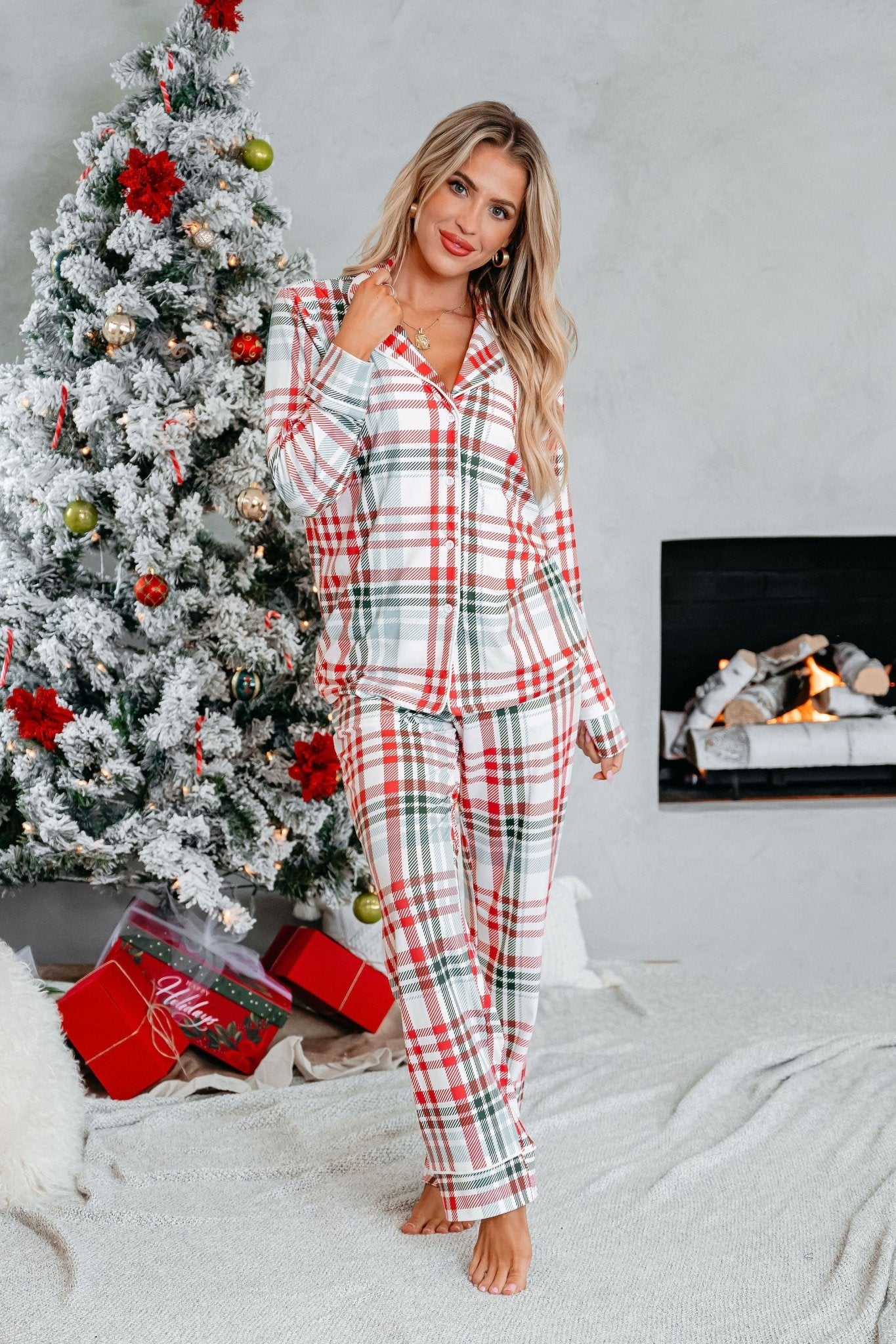 Buttery Soft Red and Green Plaid Pajama Set - Magnolia Boutique