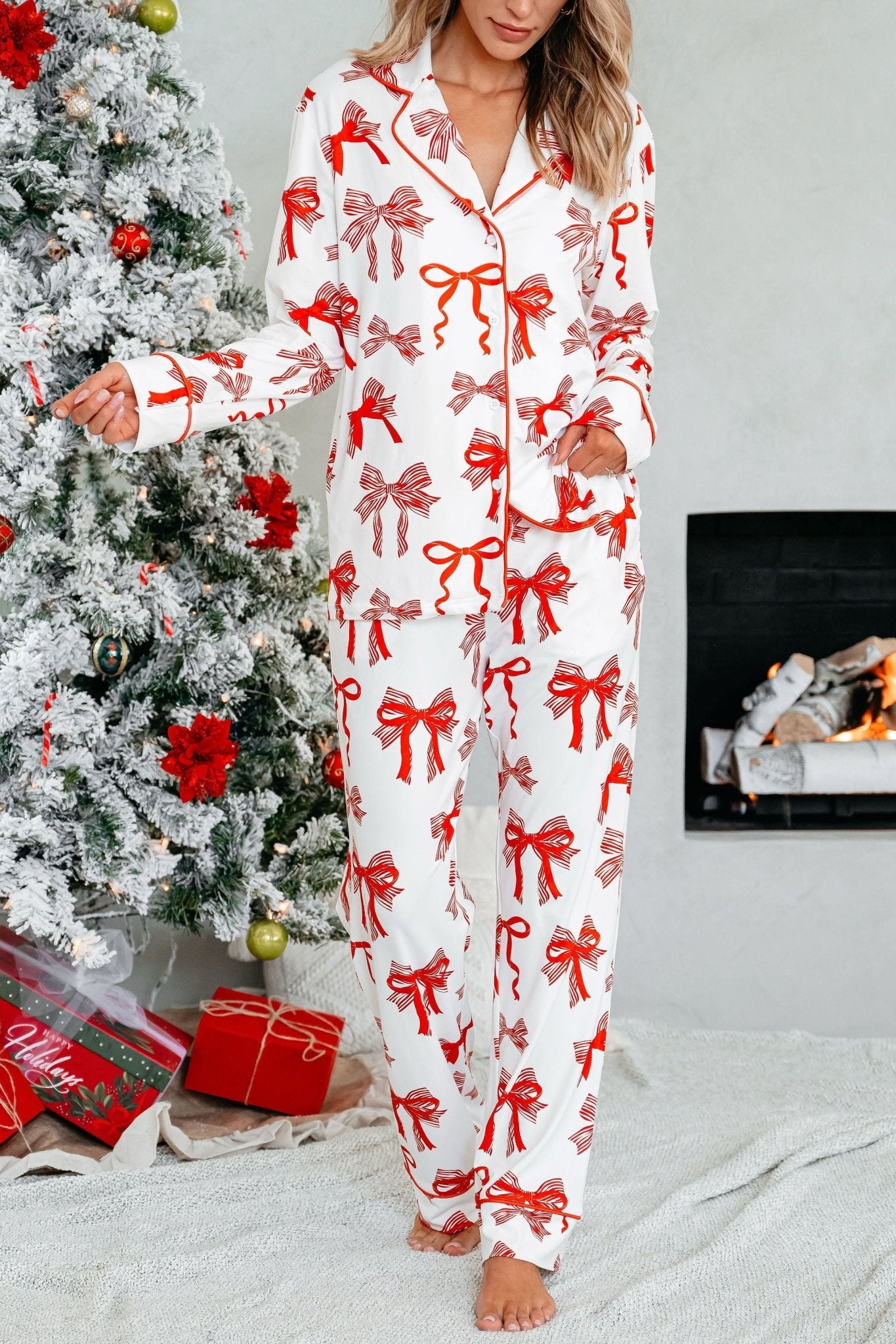 Buttery Soft Red Bow Print Pajama Set - Magnolia Boutique