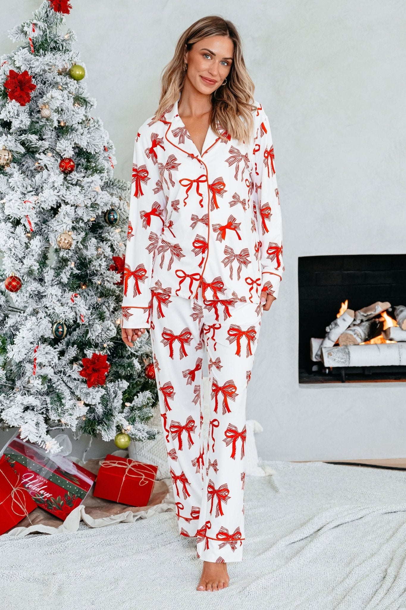 Buttery Soft Red Bow Print Pajama Set - Magnolia Boutique