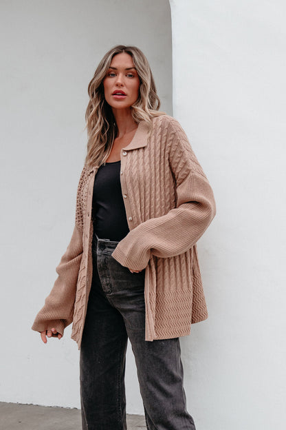 Camel Cable Knit Sweater Cardigan - Magnolia Boutique