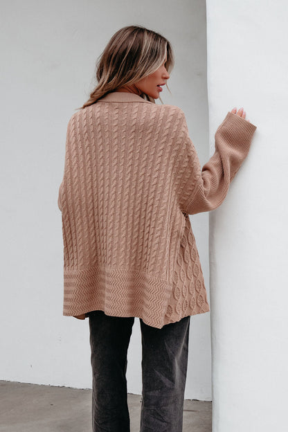 Camel Cable Knit Sweater Cardigan - Magnolia Boutique