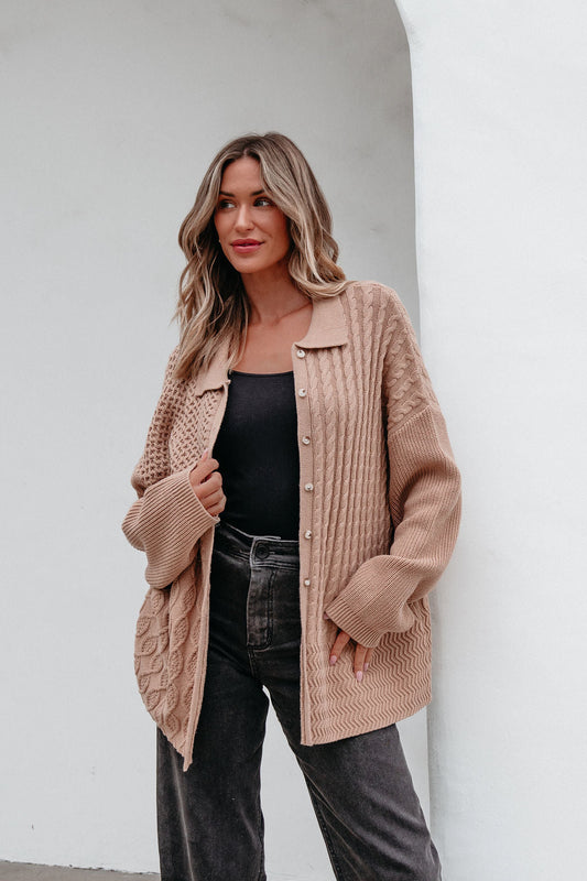 Camel Cable Knit Sweater Cardigan - Magnolia Boutique