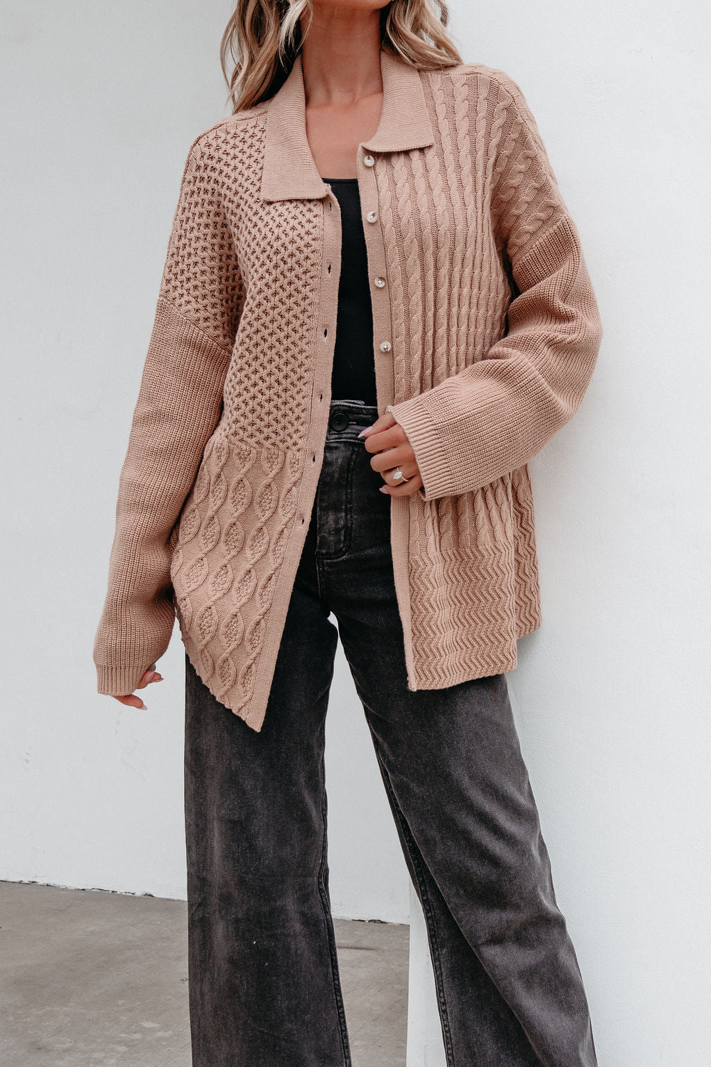 Camel Cable Knit Sweater Cardigan - Magnolia Boutique