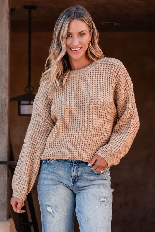 Camel Ribbed Waffle Knit Sweater - Magnolia Boutique