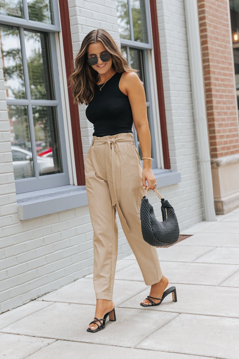 Camel Tapered Tie Front Trousers - Magnolia Boutique