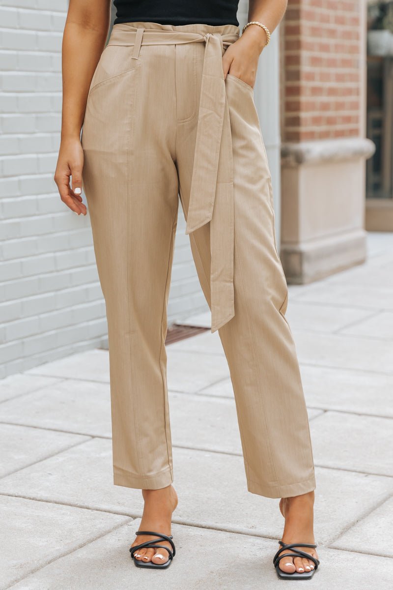 Camel Tapered Tie Front Trousers - Magnolia Boutique