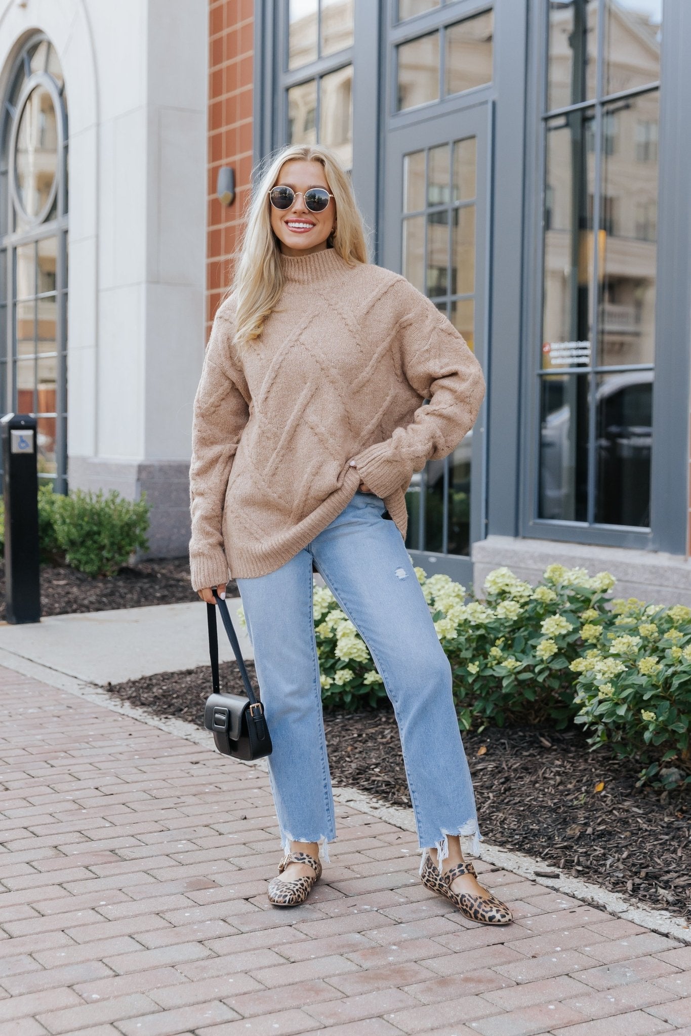 Camel Textured Mock Neck Sweater - Magnolia Boutique