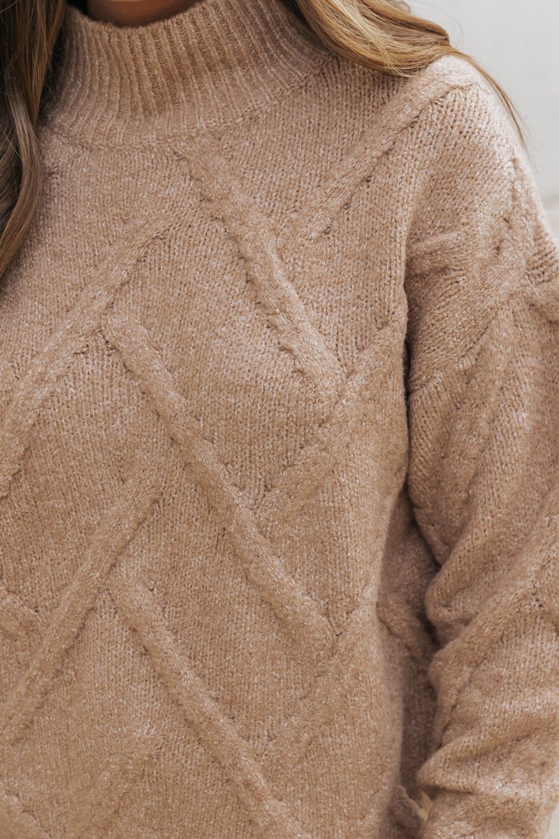 Camel Textured Mock Neck Sweater - Magnolia Boutique