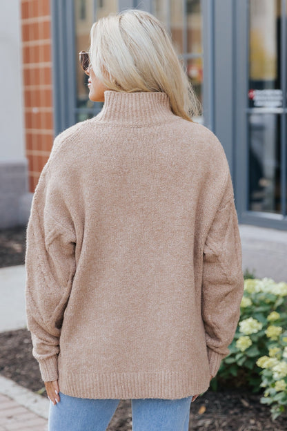 Camel Textured Mock Neck Sweater - Magnolia Boutique