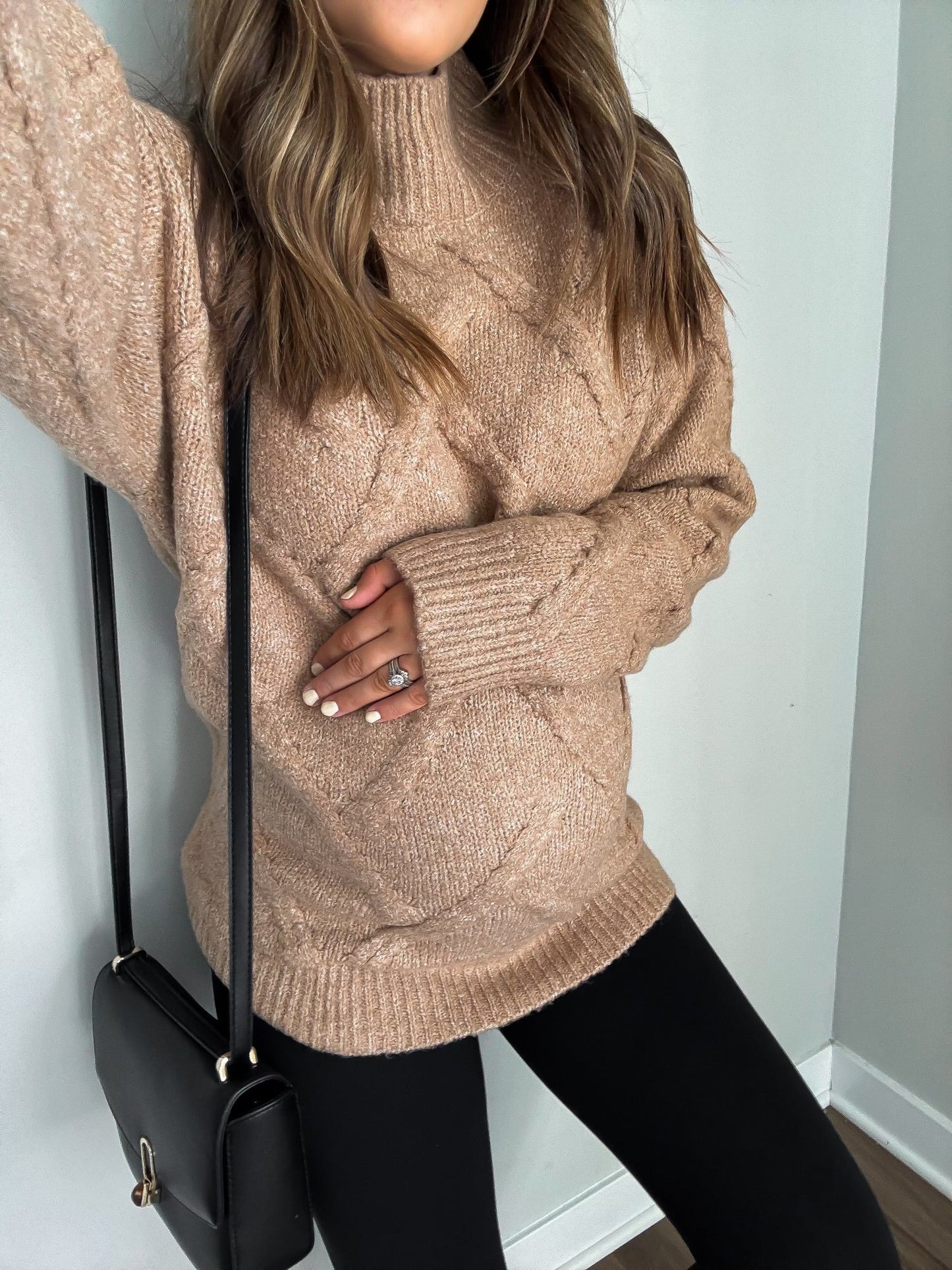 Camel Textured Mock Neck Sweater - Magnolia Boutique