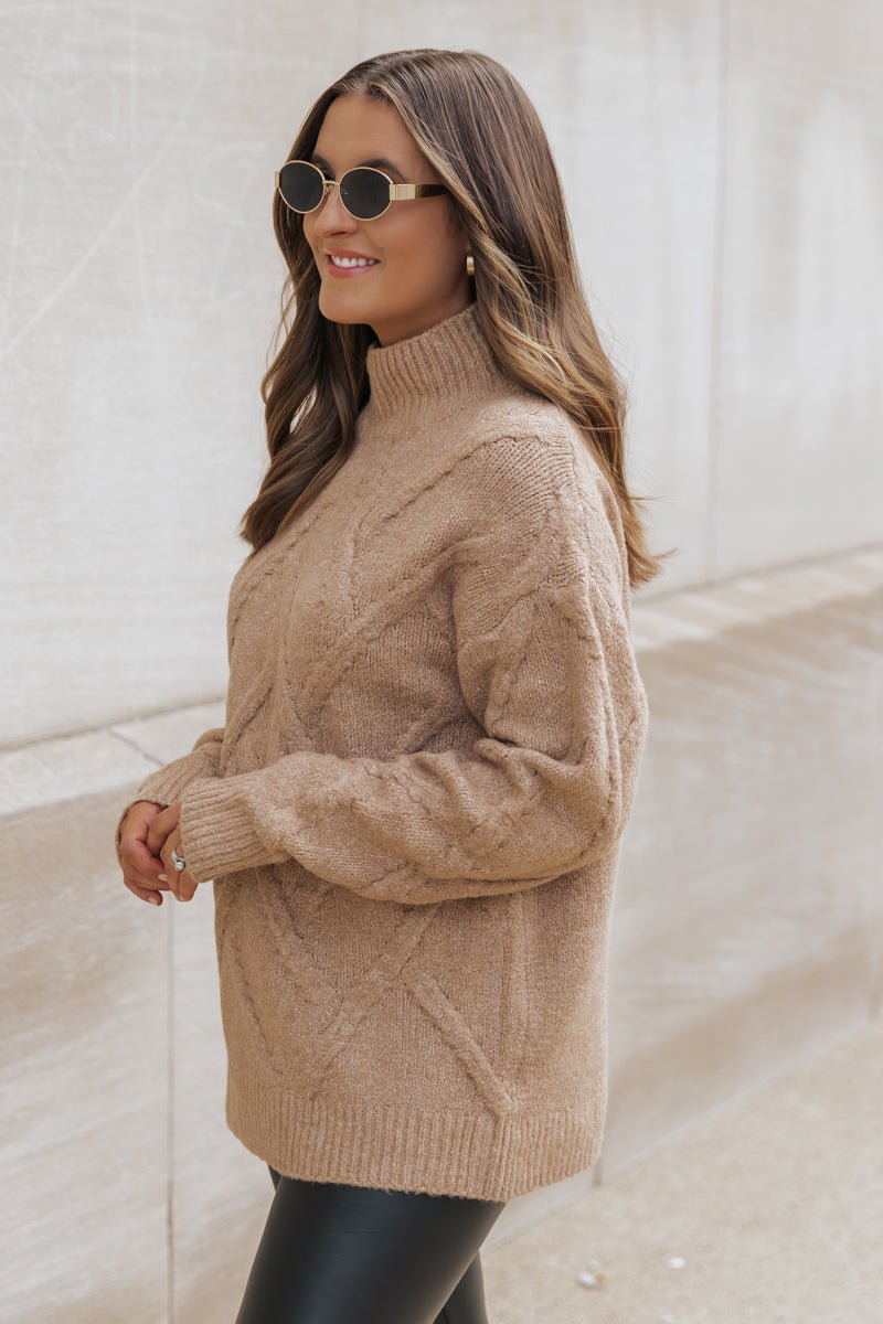 Camel Textured Mock Neck Sweater - Magnolia Boutique