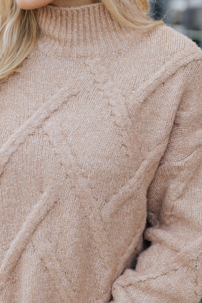 Camel Textured Mock Neck Sweater - Magnolia Boutique