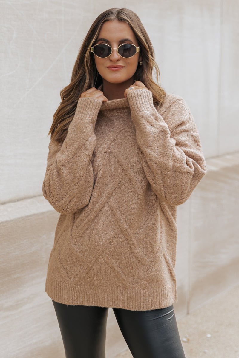 Camel Textured Mock Neck Sweater - Magnolia Boutique