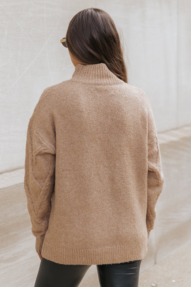 Camel Textured Mock Neck Sweater - Magnolia Boutique