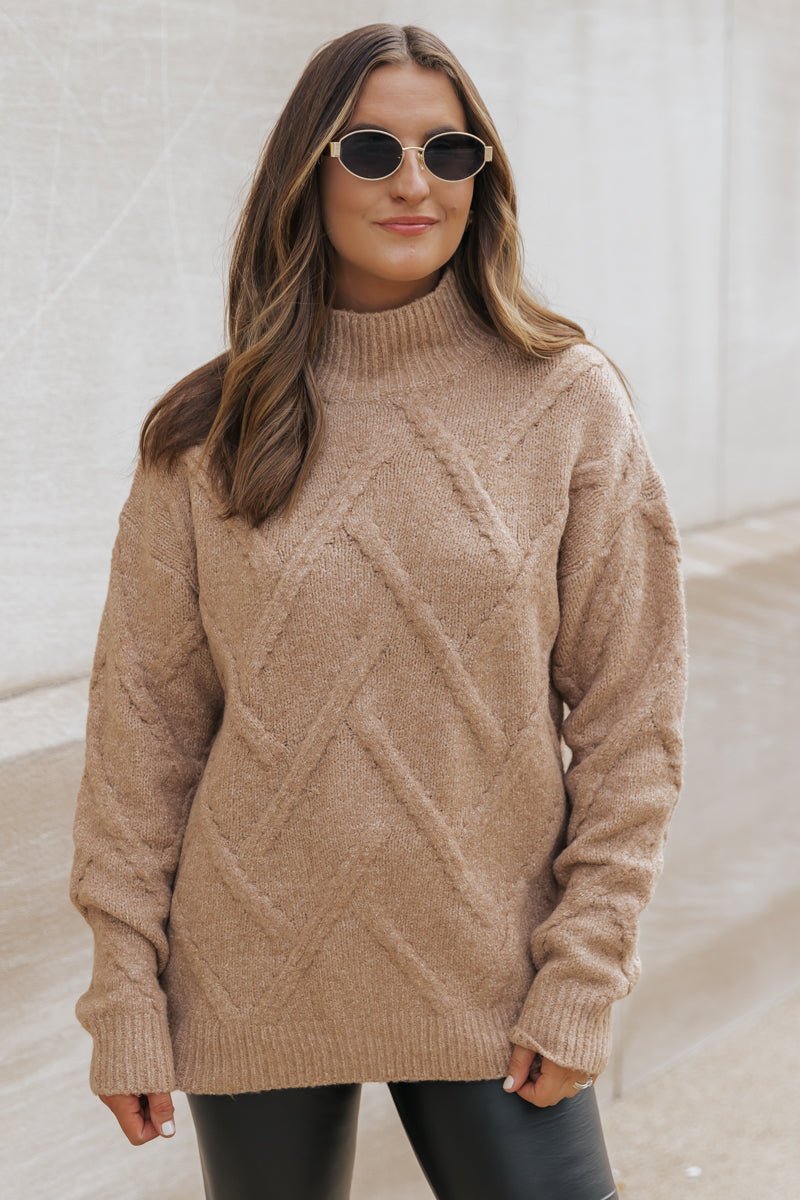 Camel Textured Mock Neck Sweater - Magnolia Boutique