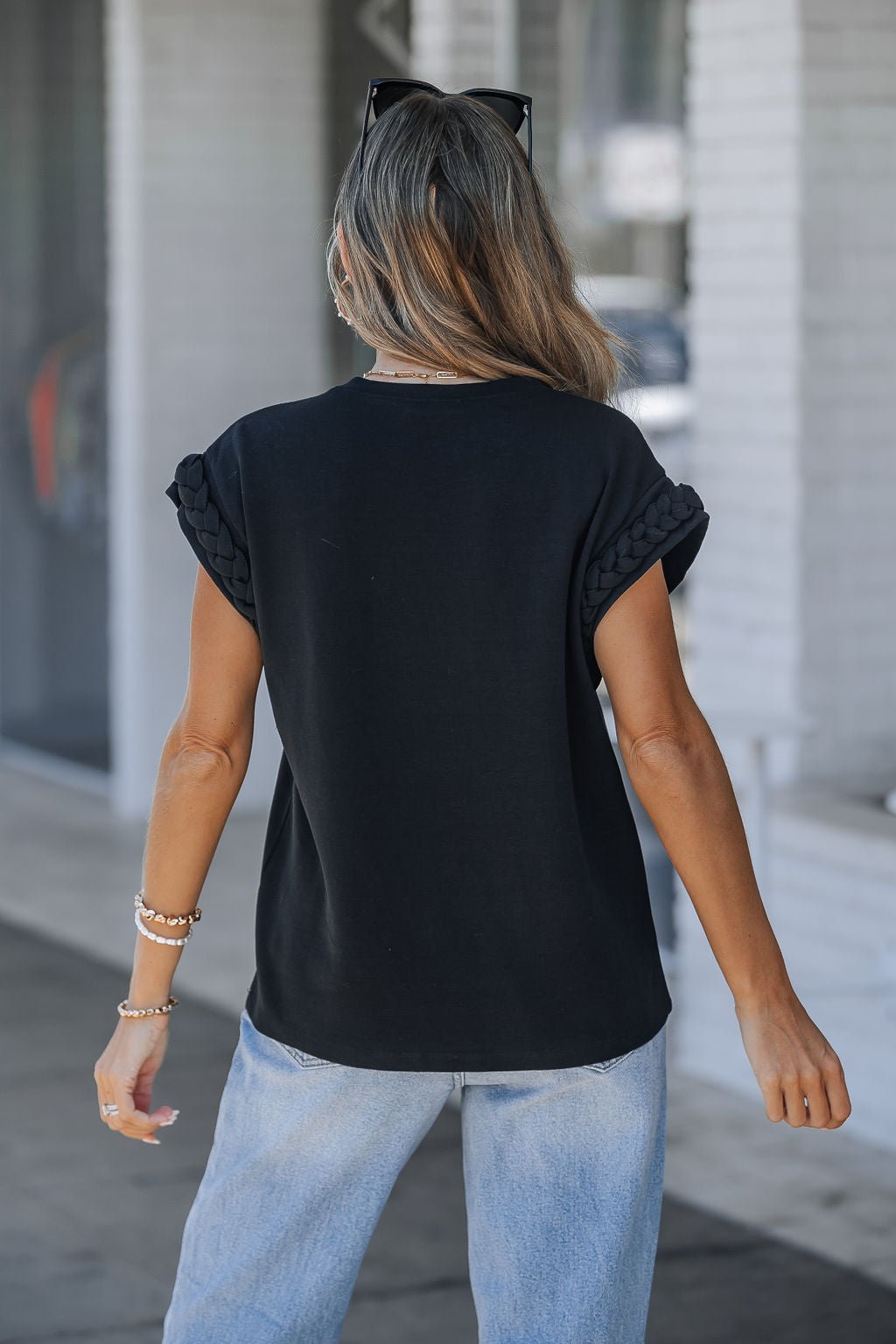 Cap Sleeve Braided Detail Top - Black - Magnolia Boutique