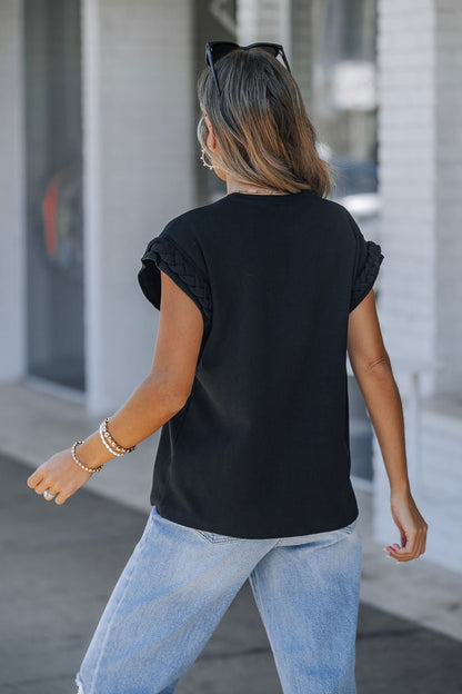 Cap Sleeve Braided Detail Top - Black - Magnolia Boutique