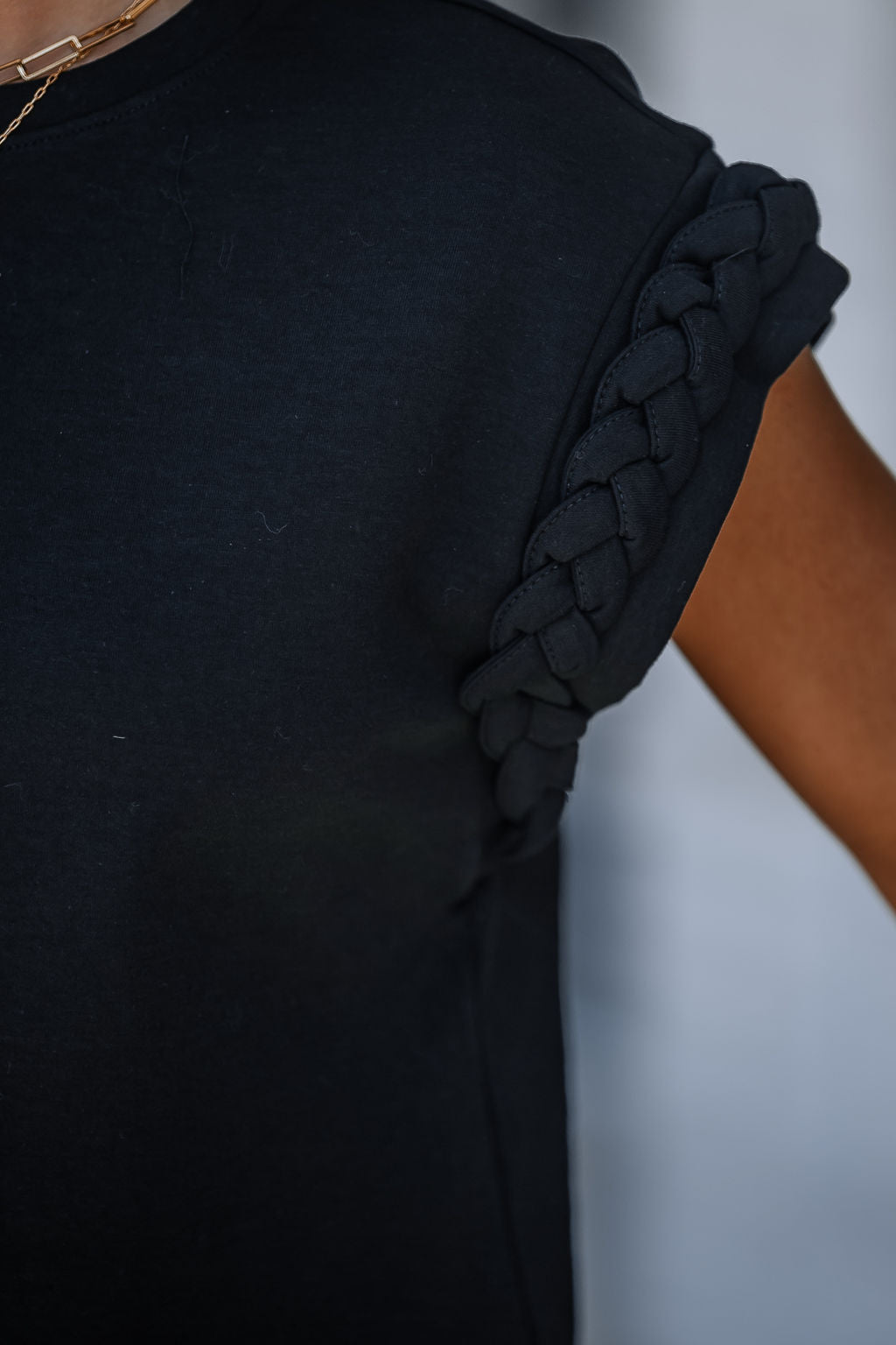 Cap Sleeve Braided Detail Top - Black - Magnolia Boutique