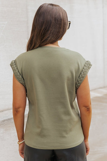 Cap Sleeve Braided Detail Top - Olive - Magnolia Boutique