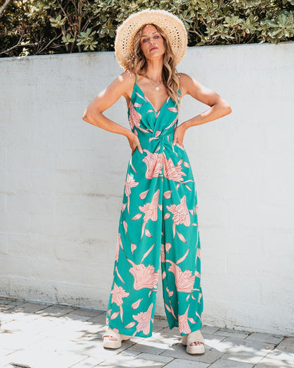 Caribbean Green Floral Print Jumpsuit - Magnolia Boutique