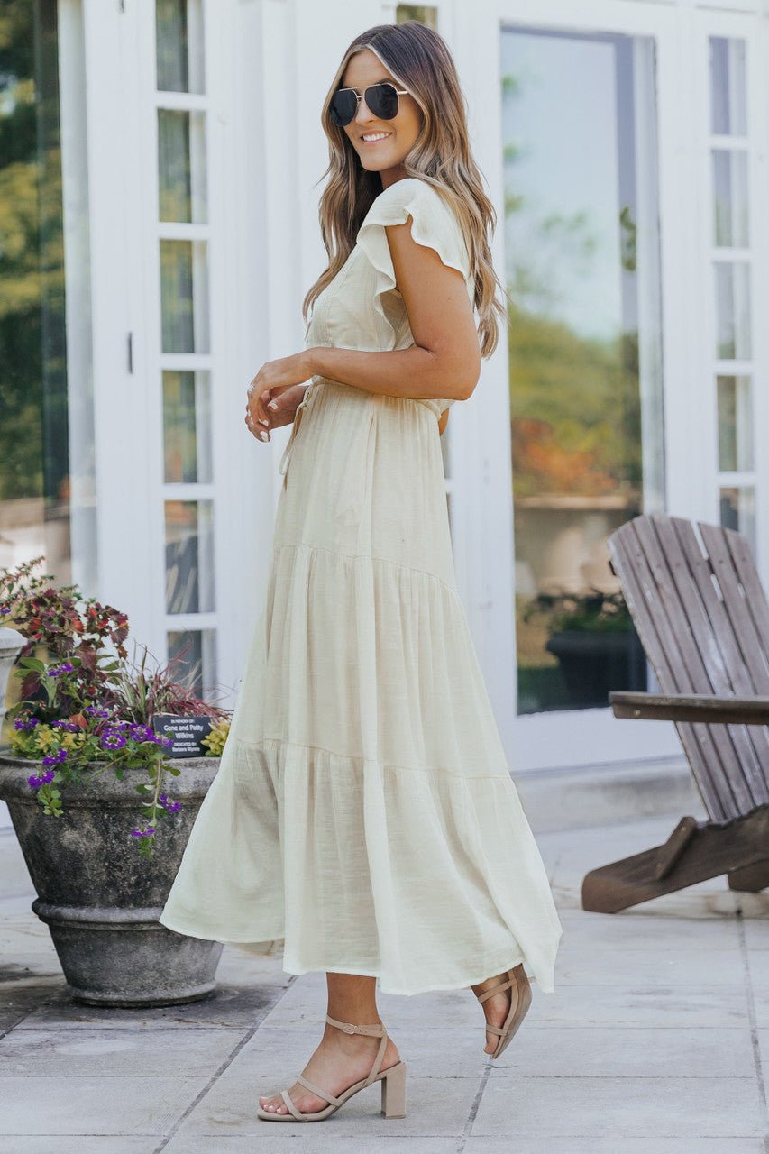 Celine Crochet Lace Tiered Boho Midi Dress L | Women's Online Boutique | Boho Chic Style