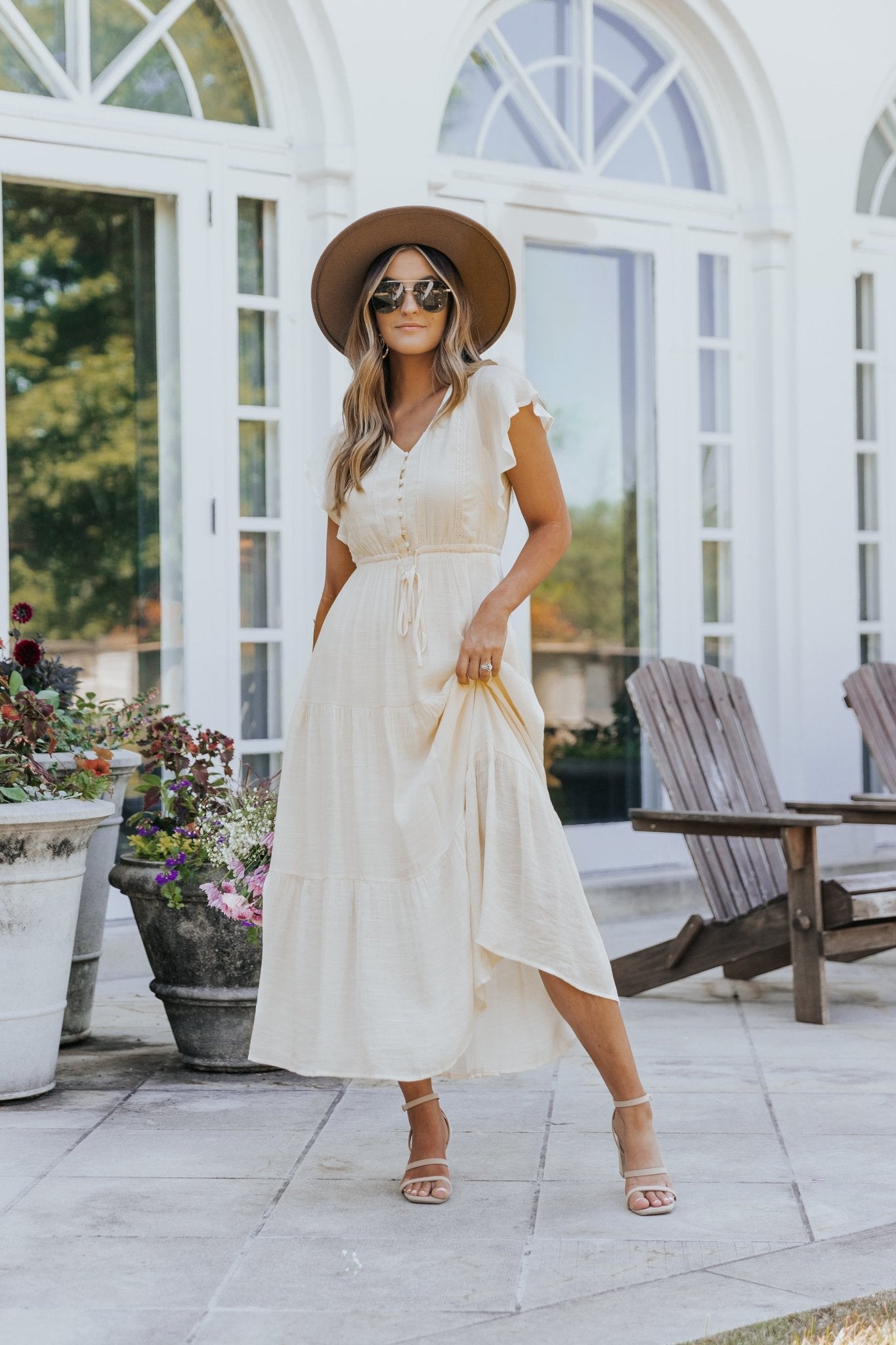 Celine Crochet Lace Tiered Boho Midi Dress L | Women's Online Boutique | Boho Chic Style