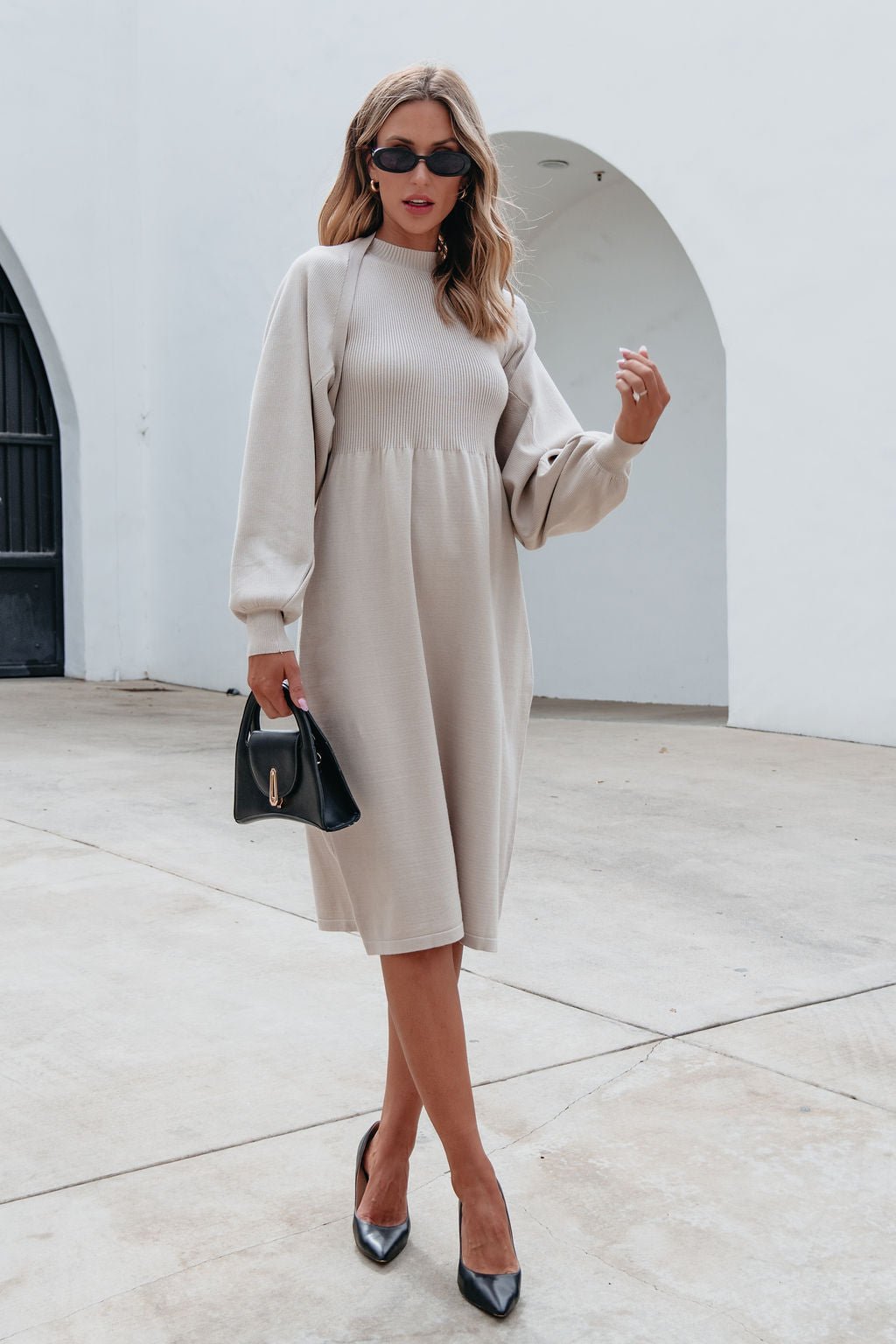 Champagne Sweater Dress & Cardigan Set - Magnolia Boutique