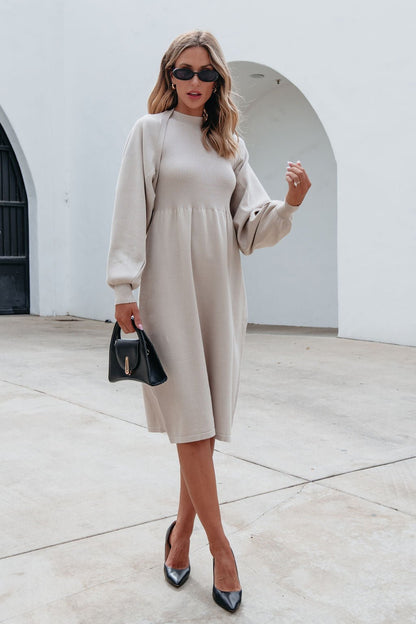 Champagne Sweater Dress & Cardigan Set - Magnolia Boutique