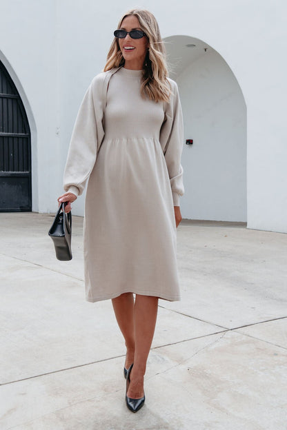 Champagne Sweater Dress & Cardigan Set - Magnolia Boutique